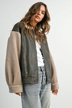 Load image into Gallery viewer, Wine Faux Leather Sherpa Jacket