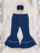 Load image into Gallery viewer, Blue Tiered Denim Bell Bottoms