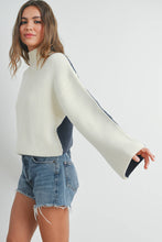 Load image into Gallery viewer, Ivory/Navy Turtleneck Sweater