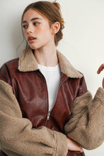 Load image into Gallery viewer, Wine Faux Leather Sherpa Jacket