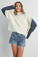 Load image into Gallery viewer, Ivory/Navy Turtleneck Sweater