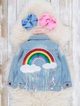 Load image into Gallery viewer, Rainbow Sequin Denim Jacket