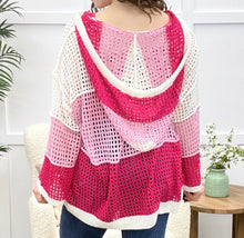 Load image into Gallery viewer, POL Oversize Pink Open Knit Color Block Dumpy Hood Sweater