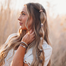 Load image into Gallery viewer, "Faith" Warm Neutrals with Gold Cross Hair Tie Bracelets