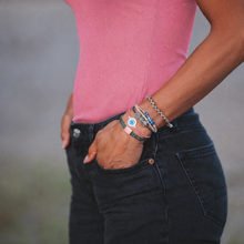 Load image into Gallery viewer, "Mahjong" Themed in Pink, Green & Blue with Lotus & Tile Accent Hair Tie Bracelets