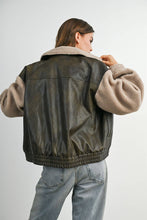 Load image into Gallery viewer, Wine Faux Leather Sherpa Jacket