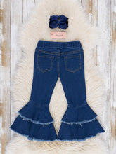 Load image into Gallery viewer, Blue Tiered Denim Bell Bottoms