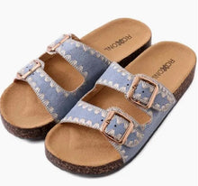 Load image into Gallery viewer, Blue Cork Sole Double Buckle Sandal