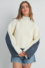 Load image into Gallery viewer, Ivory/Navy Turtleneck Sweater