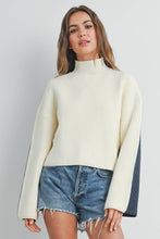 Load image into Gallery viewer, Ivory/Navy Turtleneck Sweater