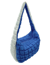 Load image into Gallery viewer, Royal Blue and Ivory Large Quilted Puffer Bag