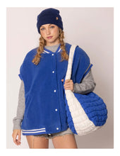 Load image into Gallery viewer, Royal Blue and Ivory Large Quilted Puffer Bag