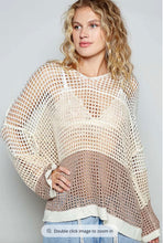 Load image into Gallery viewer, POL Oversize Beige Open Knit Color Block Dumpy Hood Sweater