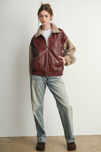 Load image into Gallery viewer, Wine Faux Leather Sherpa Jacket
