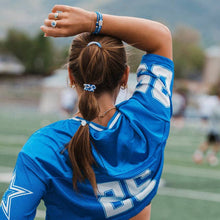 Load image into Gallery viewer, "Game Day" Blue &amp; White Hair Tie Bracelets
