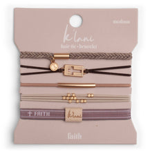 Load image into Gallery viewer, "Faith" Warm Neutrals with Gold Cross Hair Tie Bracelets
