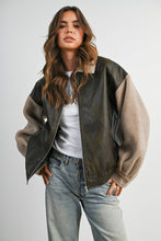 Load image into Gallery viewer, Wine Faux Leather Sherpa Jacket

