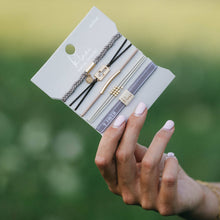 Load image into Gallery viewer, "Faith" Warm Neutrals with Gold Cross Hair Tie Bracelets
