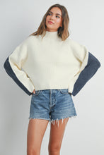 Load image into Gallery viewer, Ivory/Navy Turtleneck Sweater
