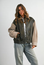 Load image into Gallery viewer, Wine Faux Leather Sherpa Jacket
