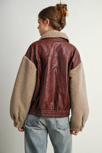 Load image into Gallery viewer, Wine Faux Leather Sherpa Jacket
