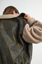 Load image into Gallery viewer, Wine Faux Leather Sherpa Jacket
