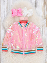Load image into Gallery viewer, Pink Iridescent Bomber Jacket
