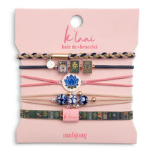Load image into Gallery viewer, "Mahjong" Themed in Pink, Green &amp; Blue with Lotus &amp; Tile Accent Hair Tie Bracelets
