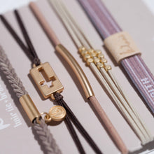 Load image into Gallery viewer, "Faith" Warm Neutrals with Gold Cross Hair Tie Bracelets
