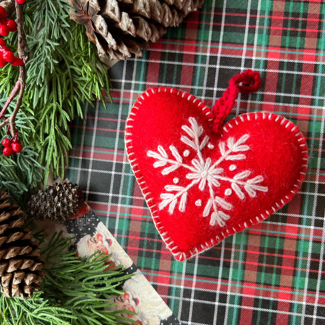 PUNL Heart Embroidered Wool Christmas Ornament
