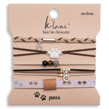 Load image into Gallery viewer, "Paws" Natural Hues with Silver &amp; Paw Accents Hair Tie Bracelet
